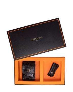 textured leather cigarette case & lighter case