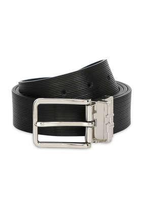 textured leather formal men's reversible belt - black