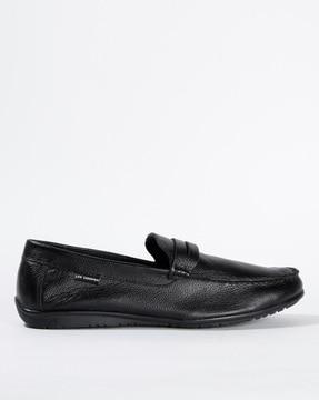 textured leather penny loafers