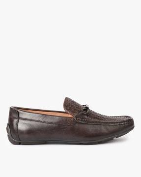 textured leather slip-on loafers