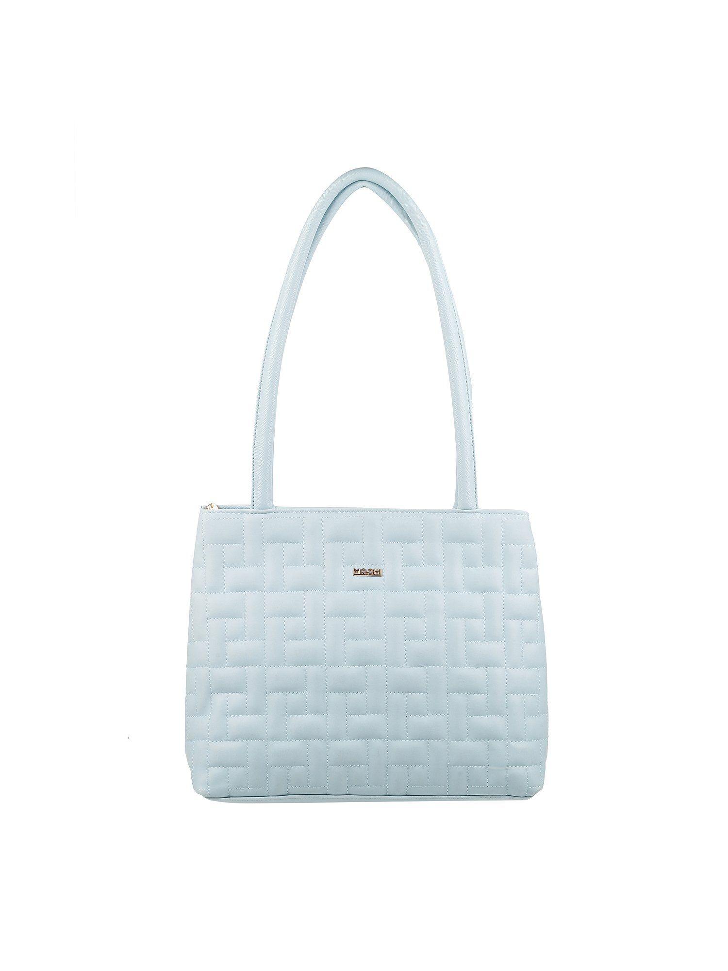 textured light blue handbag