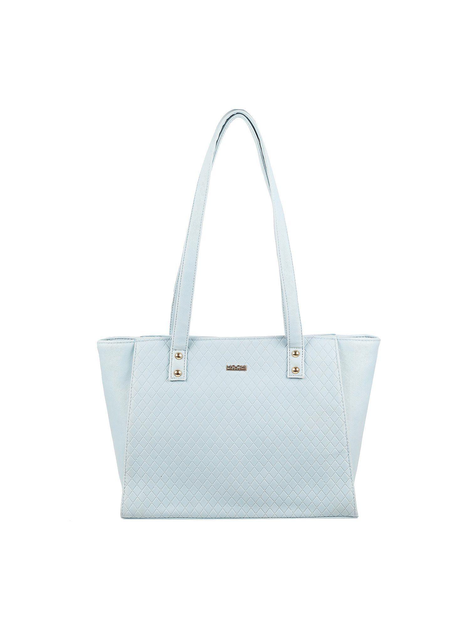 textured light blue handbag