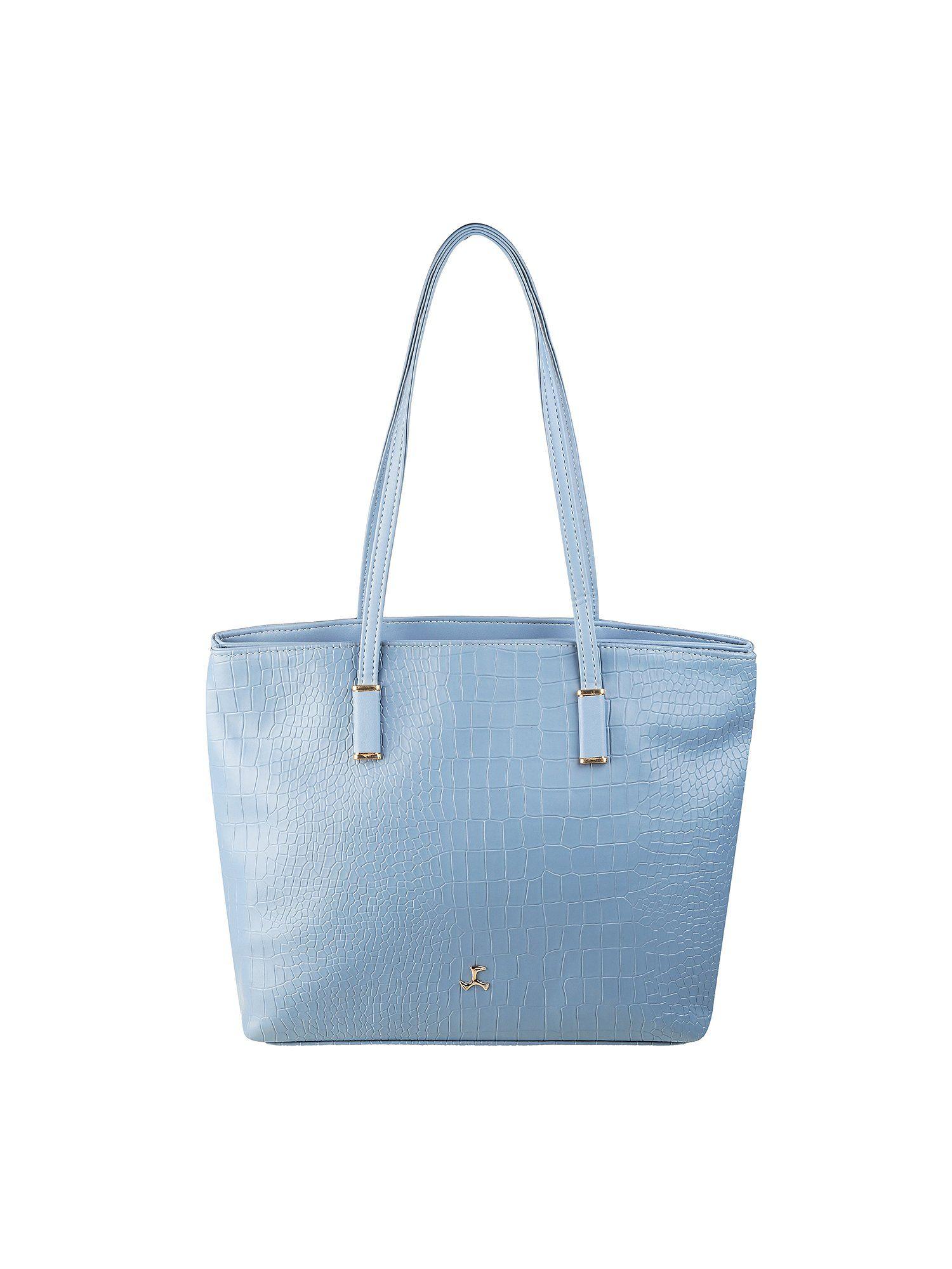 textured light blue tote bag