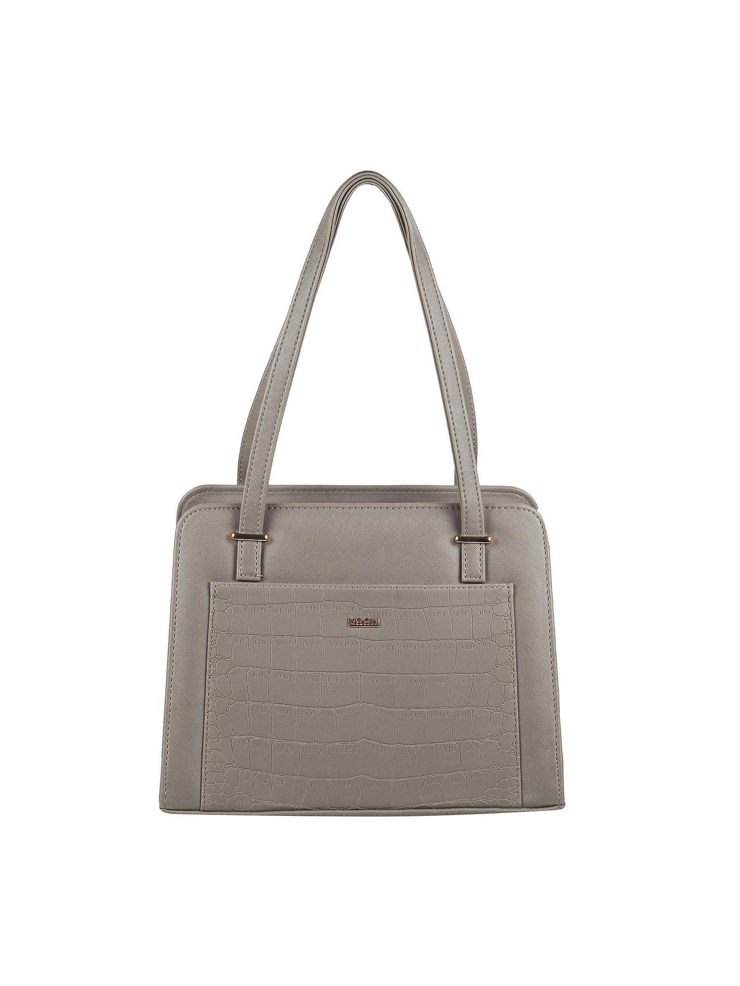 textured light grey handbag