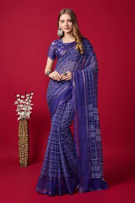 textured linen blend festive wear women's saree - royal blue