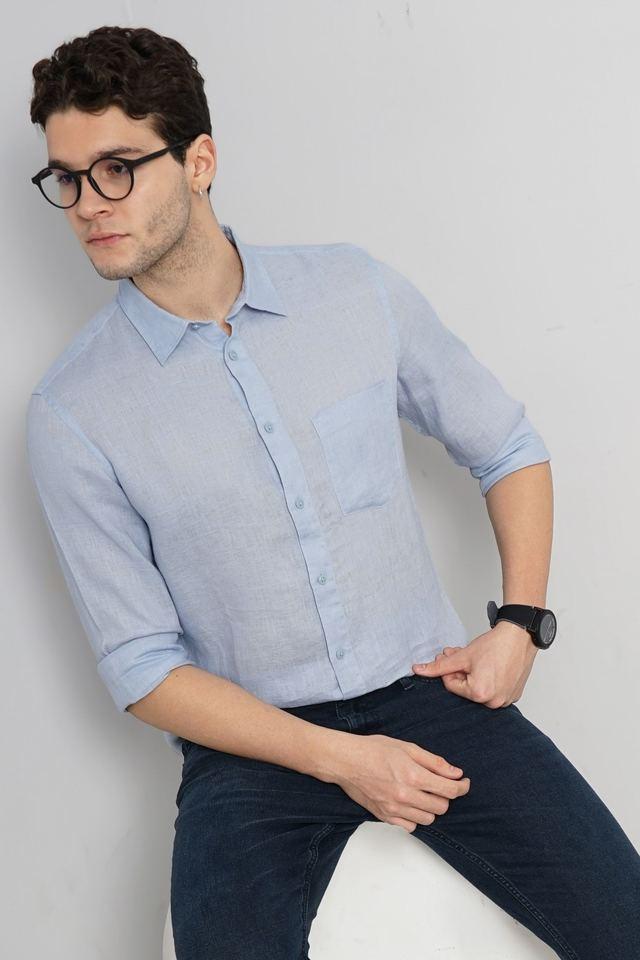 textured linen regular fit mens casual wear shirt