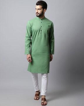 textured long kurta with band-collar