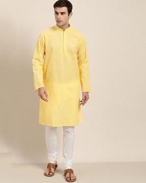 textured long kurta with insert pocket