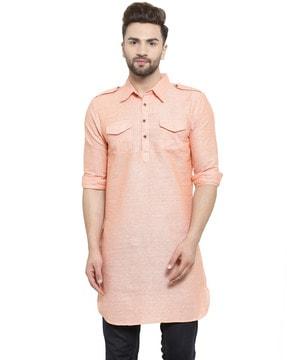 textured long kurta with patch pocket