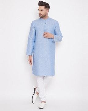 textured long kurta with patch pocket