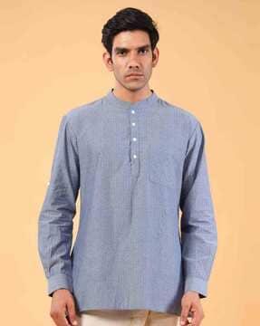 textured long kurta with patch pocket