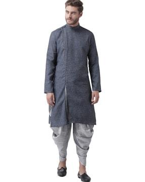 textured long kurta with pompoms