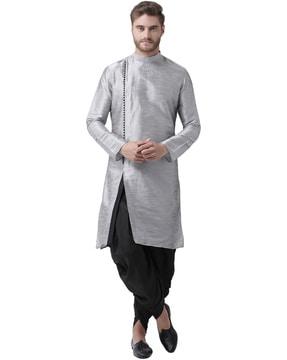 textured long kurta with pompoms