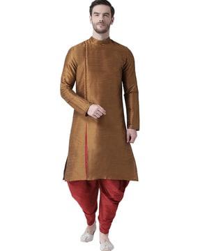 textured long kurta with pompoms