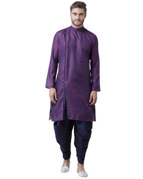 textured long kurta with pompoms