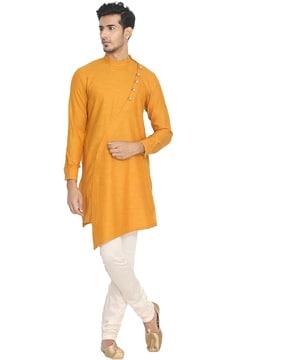 textured long kurta with side buttons