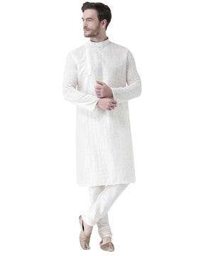 textured long kurta with side slits