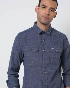 textured lumberjack shirt with flap pockets