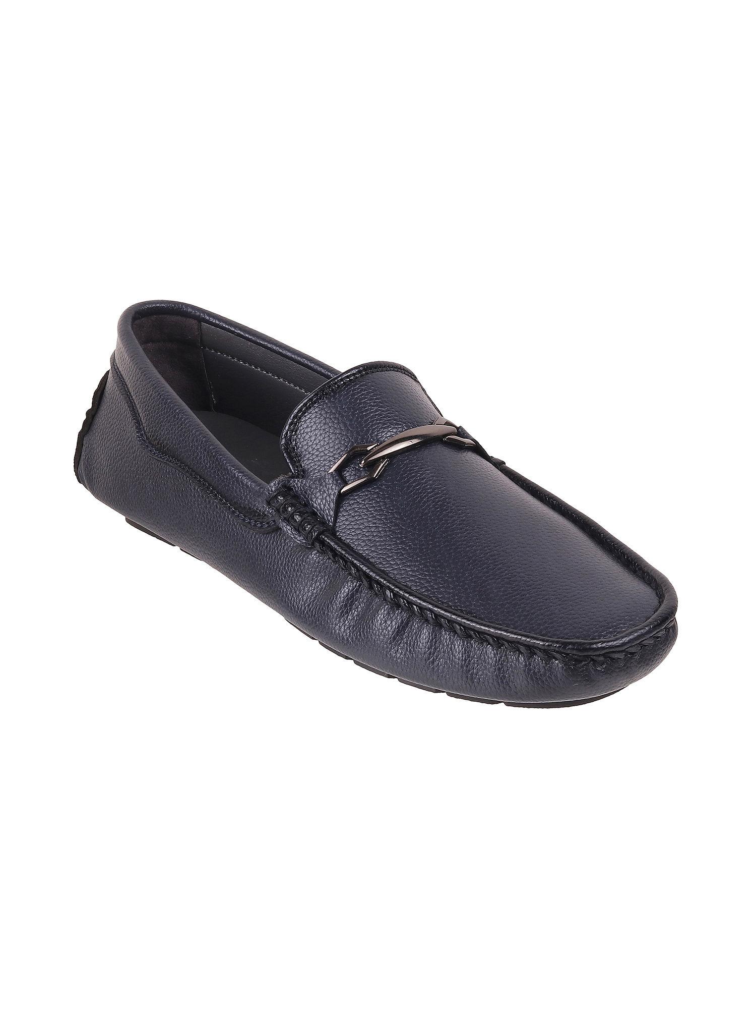 textured mens leather blue loafers