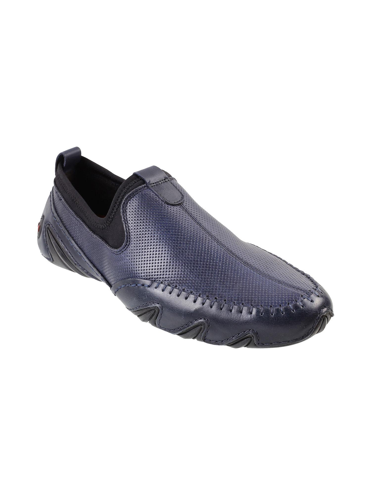 textured mens leather navy blue loafers