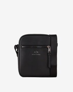 textured messenger bag with zip closure