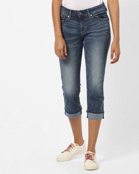 textured mid-rise jeans