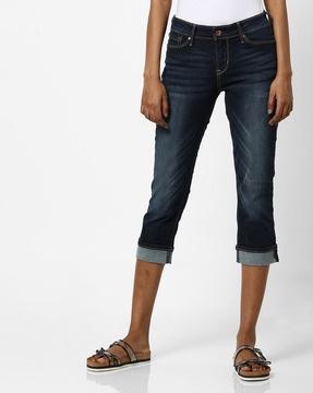 textured mid-rise jeans