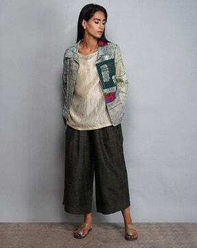 textured mid rise relaxed fit pants