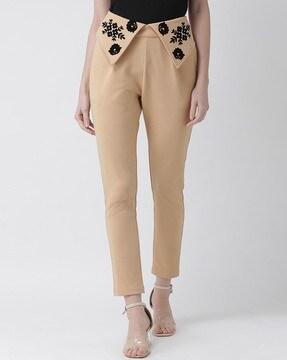 textured mid-rise trousers