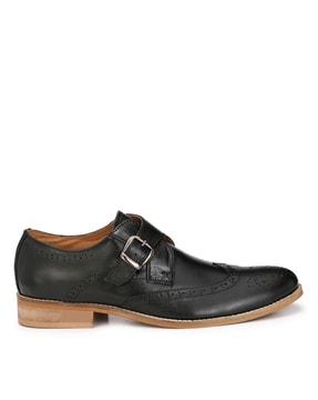 textured monks with buckle fastening