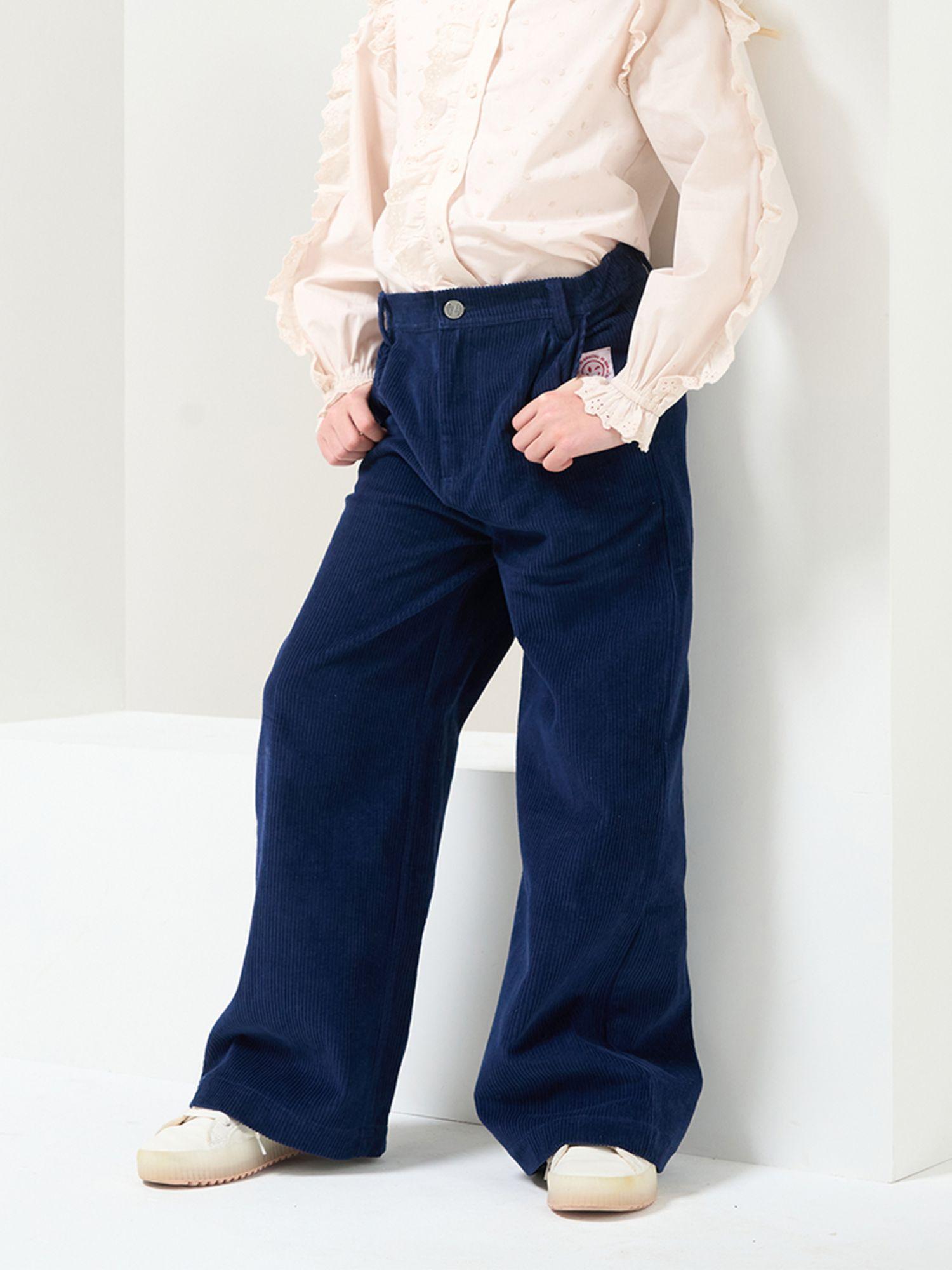 textured navy blue trousers