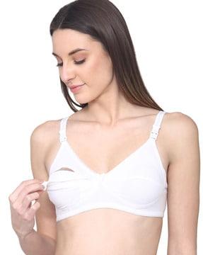 textured nursing bra with lace detail