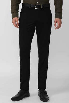textured nylon slim fit men's trouser - black
