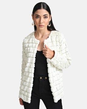 textured open-front jacket