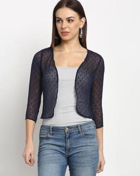 textured open-front shrug