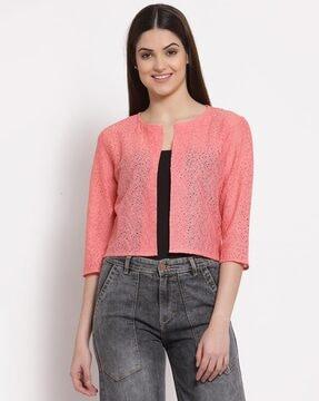 textured open-front shrug