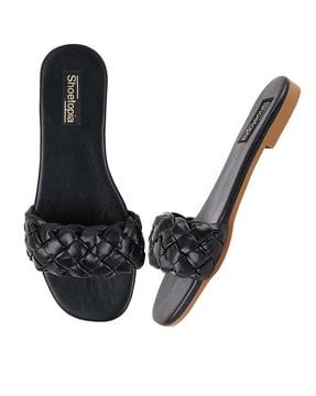 textured open-toe slip-on sandals