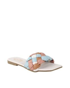 textured open-toe slip-on sandals