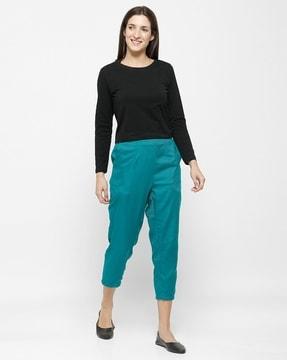 textured pants with elasticated waist