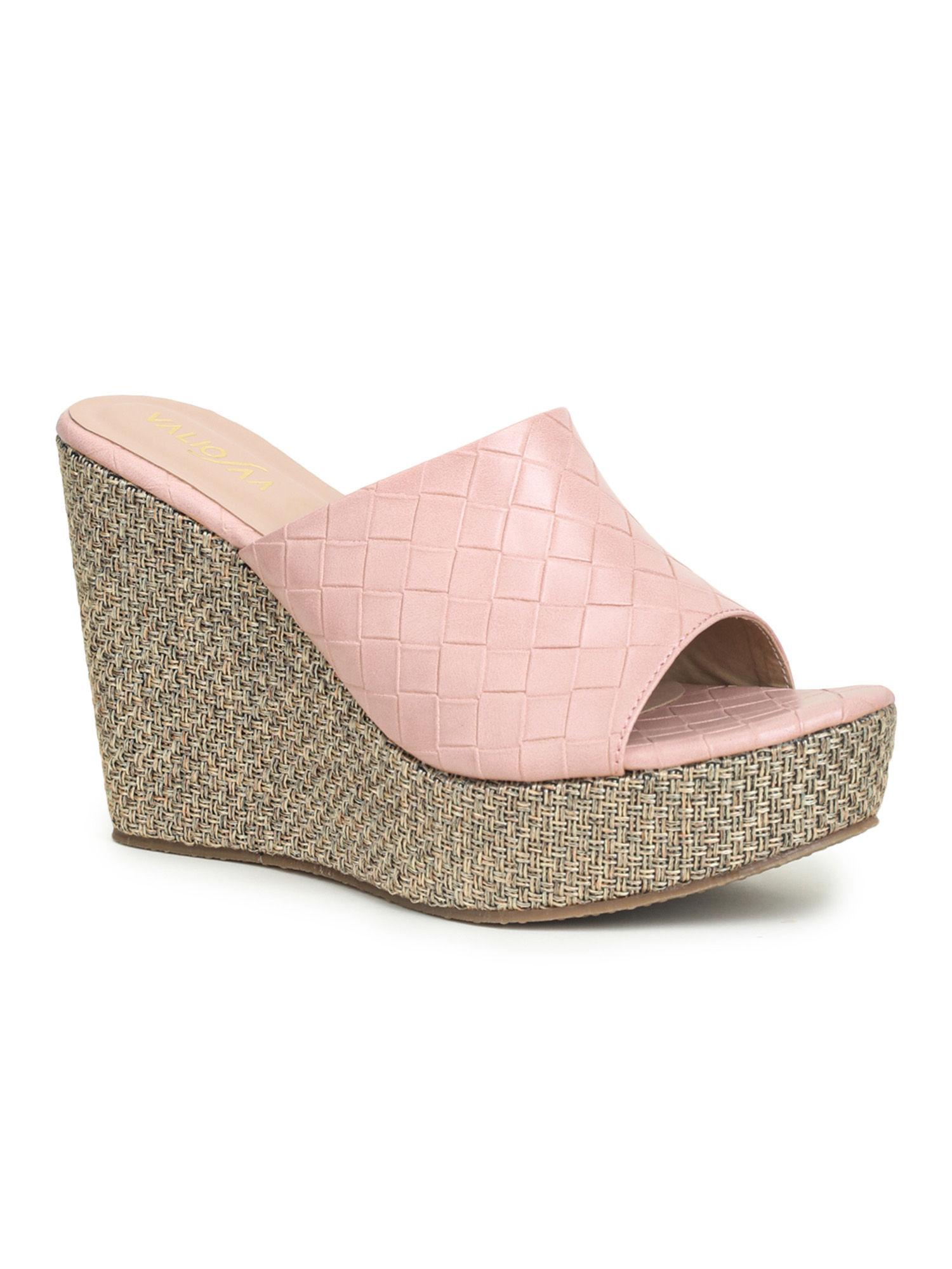 textured pink wedges heels