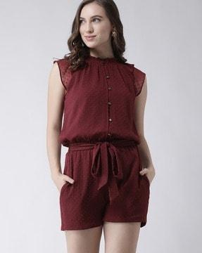 textured playsuit with button detail