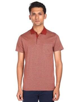 textured polo t-shirt with patch pocket