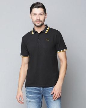 textured polo t-shirt with ribbed hem