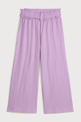 textured poly cotton flared fit girls pants - lilac
