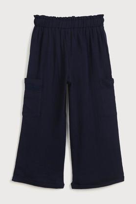 textured poly cotton regular fit girls pants - navy