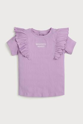 textured poly cotton round neck girls top - lilac