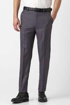 textured polyester blend slim fit men's casual trousers - grey