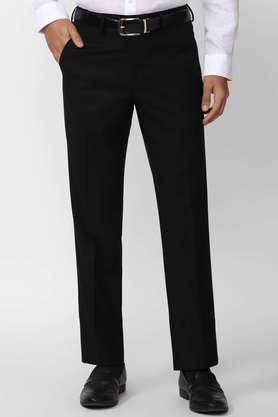textured polyester blend slim fit men's formal trousers - black