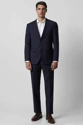 textured polyester blend slim fit men's formal wear suit - navy