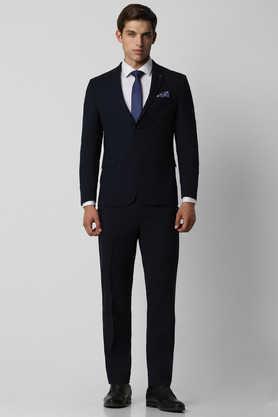 textured polyester blend slim fit men's formal wear suit - navy